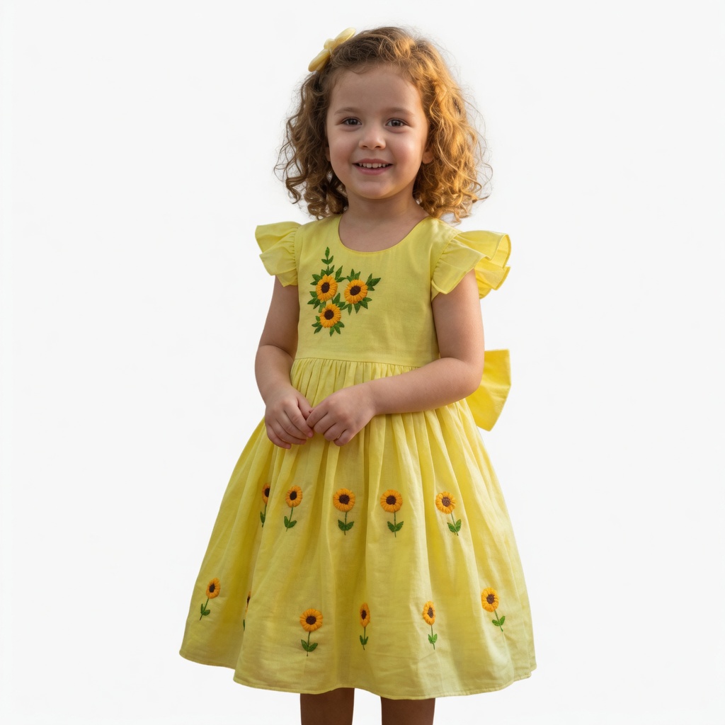 Sunflower Meadow Hand-Embroidered Cotton Dress