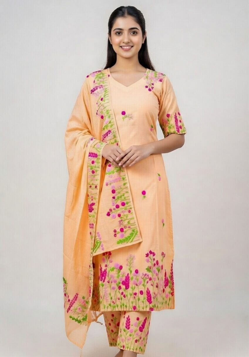 Ivory Petals Hand-Embroidered Cotton Kurti