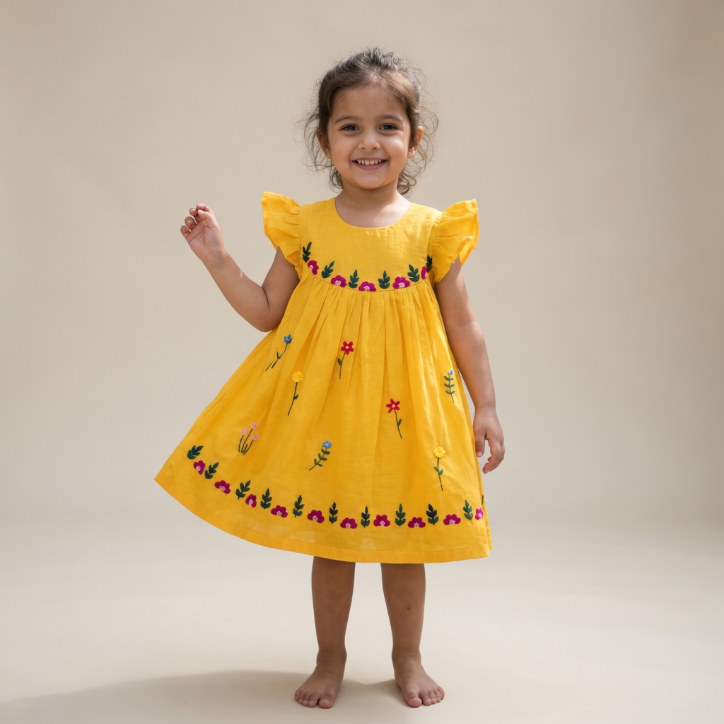 Sunshine Floral Hand-Embroidered Cotton Dress