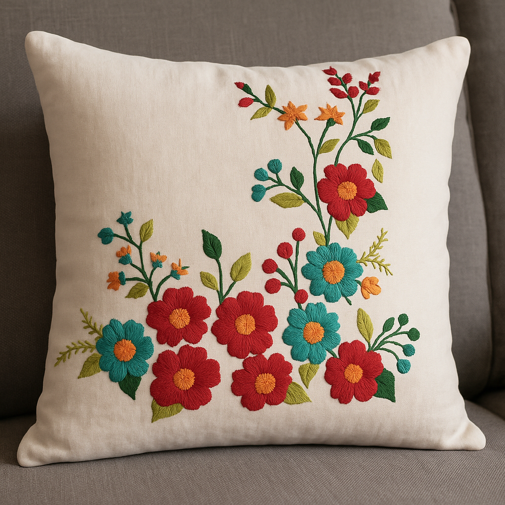 The Botanical Vine Hand-Embroidered Cotton Cushion Cover