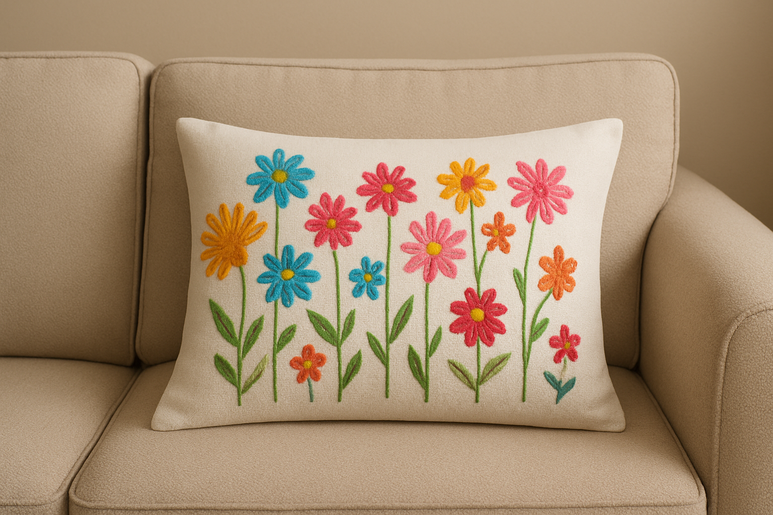 The Daisy Row Hand-Embroidered Cotton Lumbar Cushion Cover