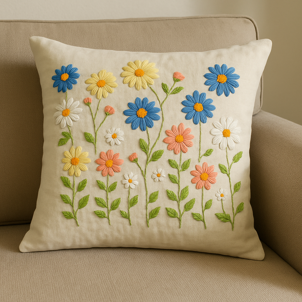 The Wildflower Meadow Hand-Embroidered Cotton Cushion Cover